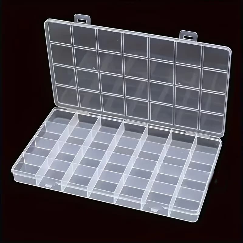 28-Grid Transparent Plastic Modern Style Storage Box with Lid - Durable Multi-Compartment Organizer, Suitable for Jewelry