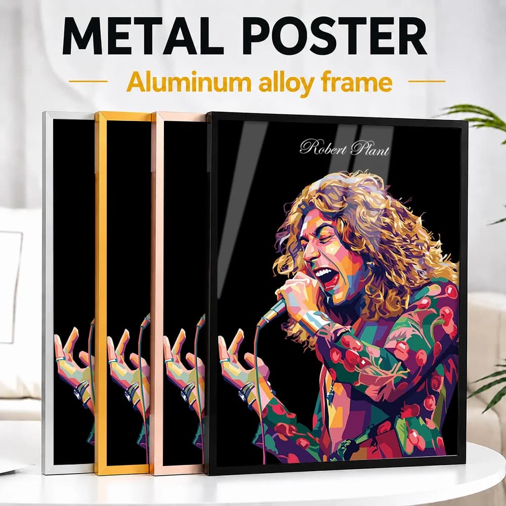 Robert Plant Pop Color Framed Metal Poster Personalized Photo Retro Culture Style Wall Art For Home Office Ideal Birthday Gift