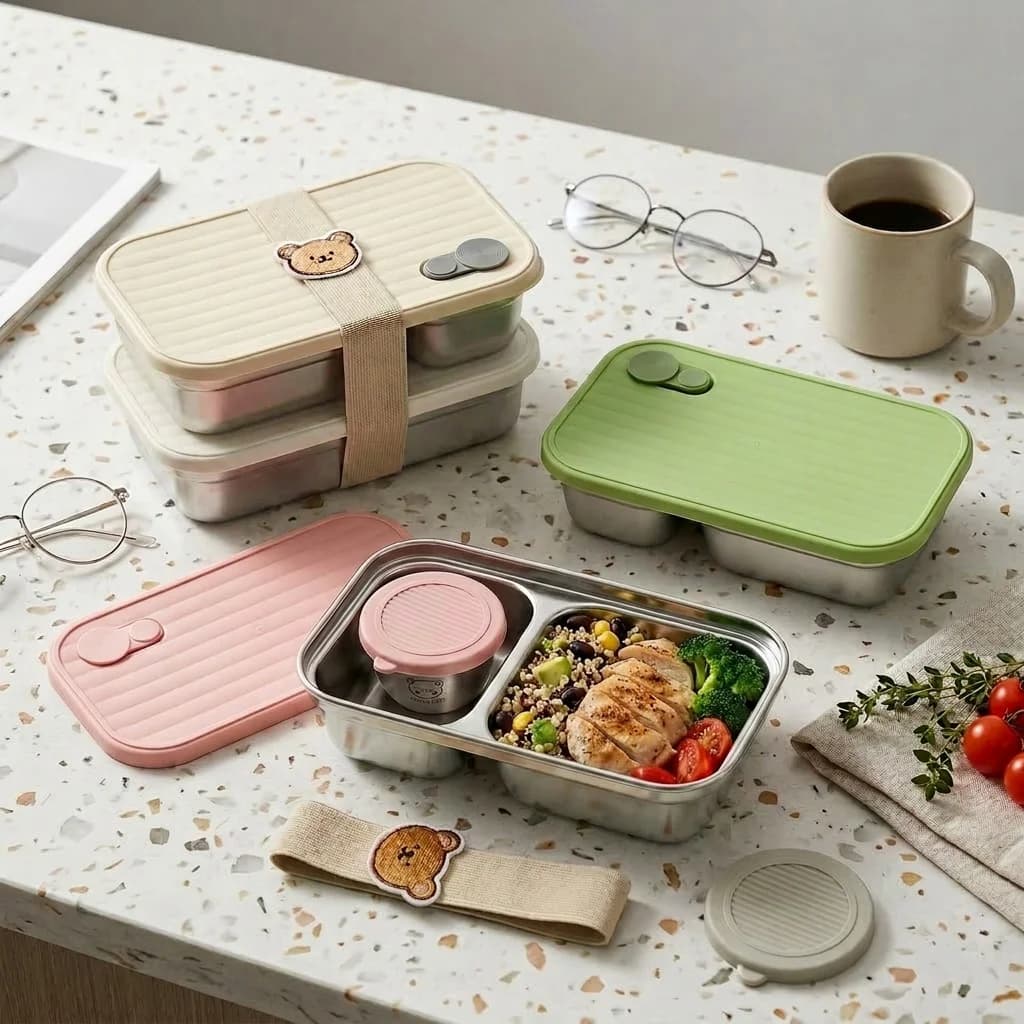 Contenitore per il pranzo in acciaio inossidabile 304, portatile e sigillato, per bambini e studenti, contenitore per frutta, insalata e alimenti con scomparto per salse.