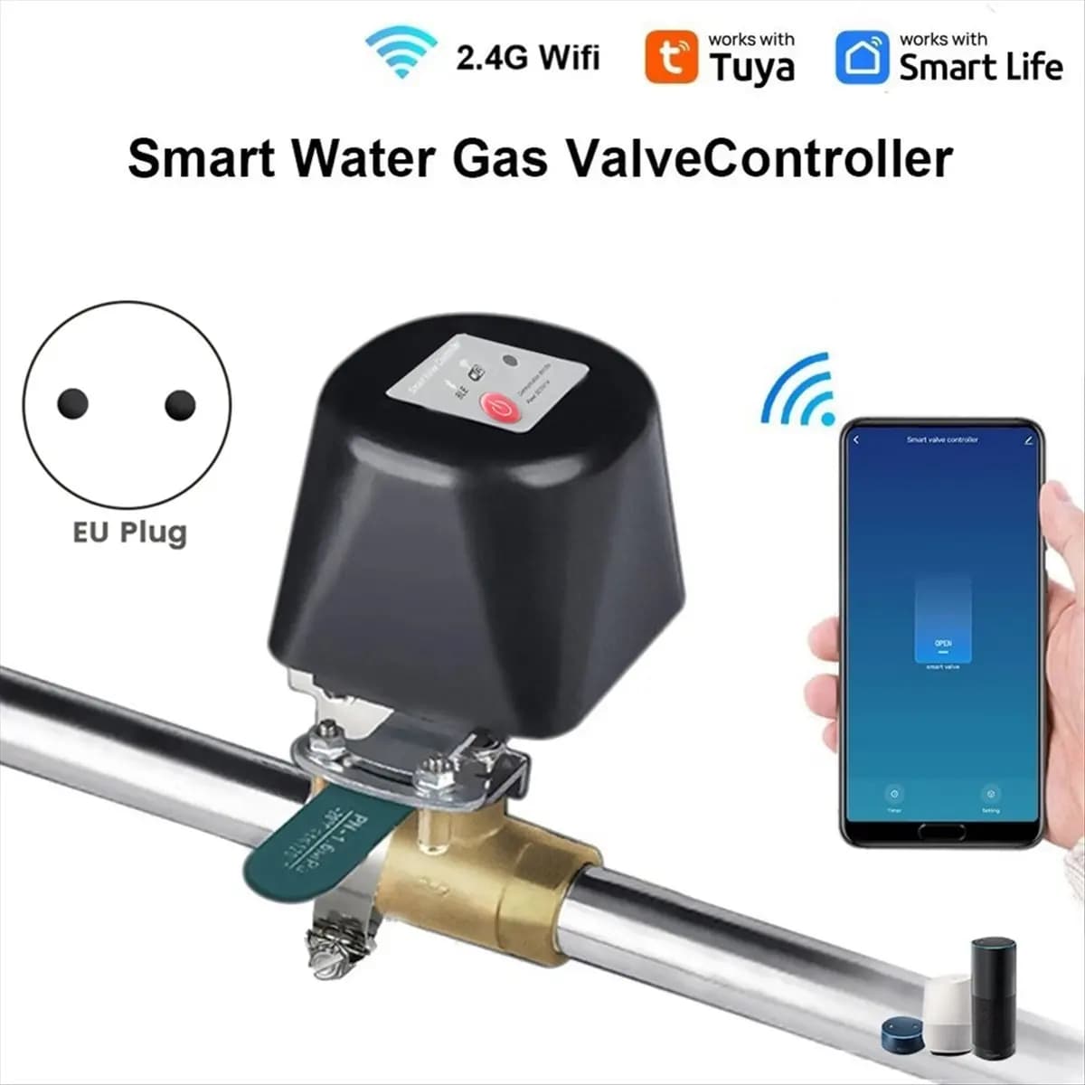 Persevering - Tuya WiFi Controller valvola manipolatore intelligente per acqua gas Spegnimento automatico Supporto Alexa Home SmartLife Spina UE