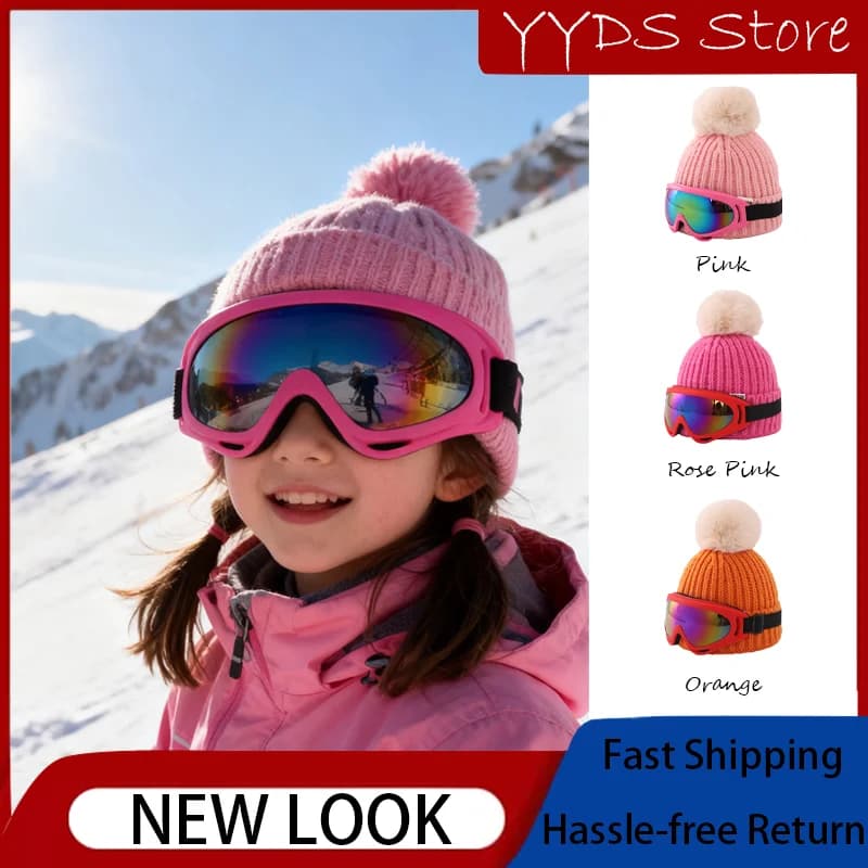 Nuovo cappello invernale per bambini in maglia spessa con occhiali da sci - Berretto caldo con paraorecchie Berretto da esterno per bambini carino alla moda