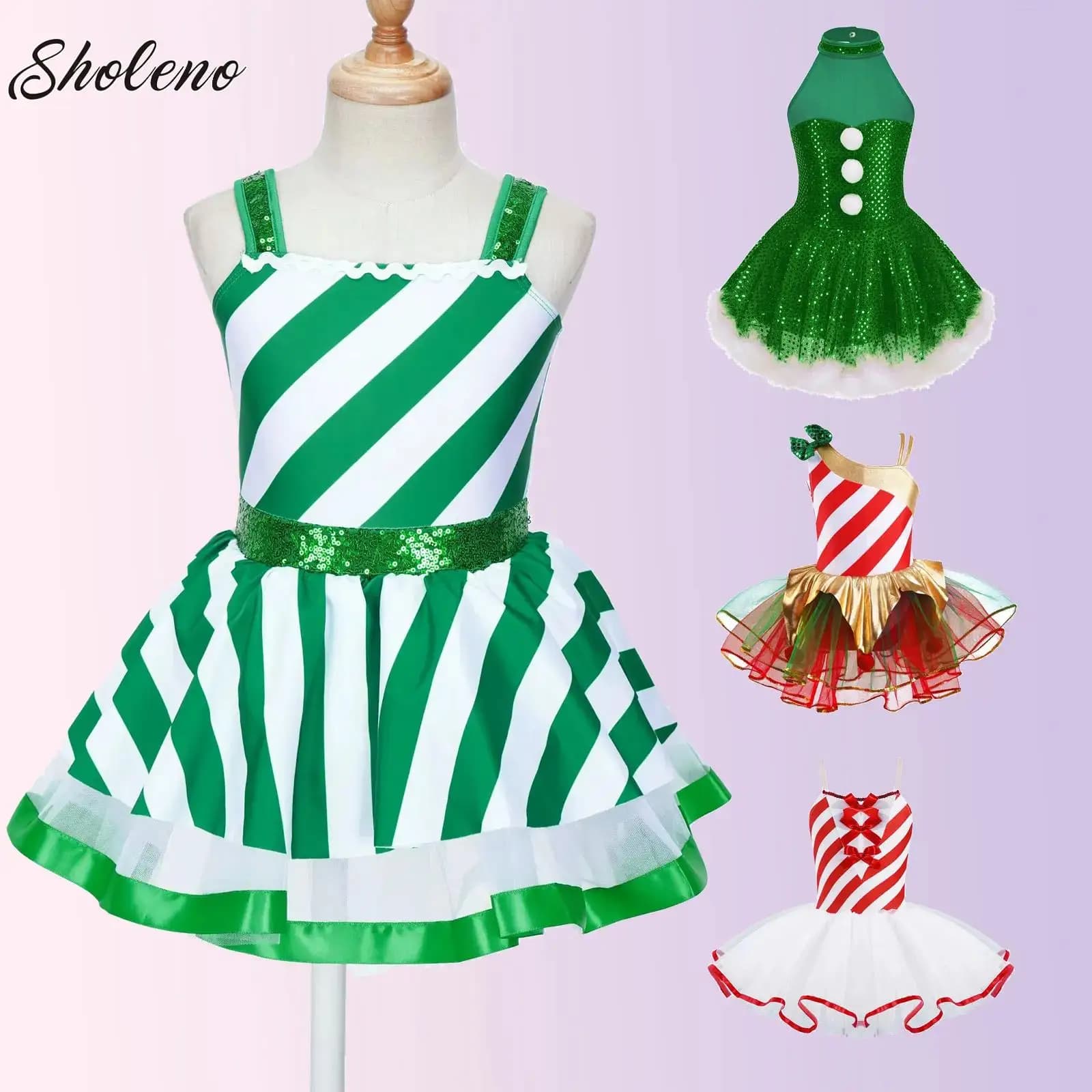 Costume da ragazza con bastoncino di zucchero, signora, Babbo Natale, costume da principessa di Natale, elfo, spettacolo di danza, vestito da pattinaggio su ghiaccio