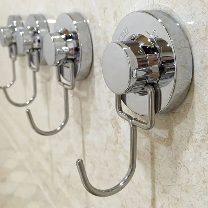 ABS+Stainless Steel Removable Vacuum Suction Cup Sucker. Shower Towel Hanger Bathroom Kitchen Wall Door Single Double Three Hook