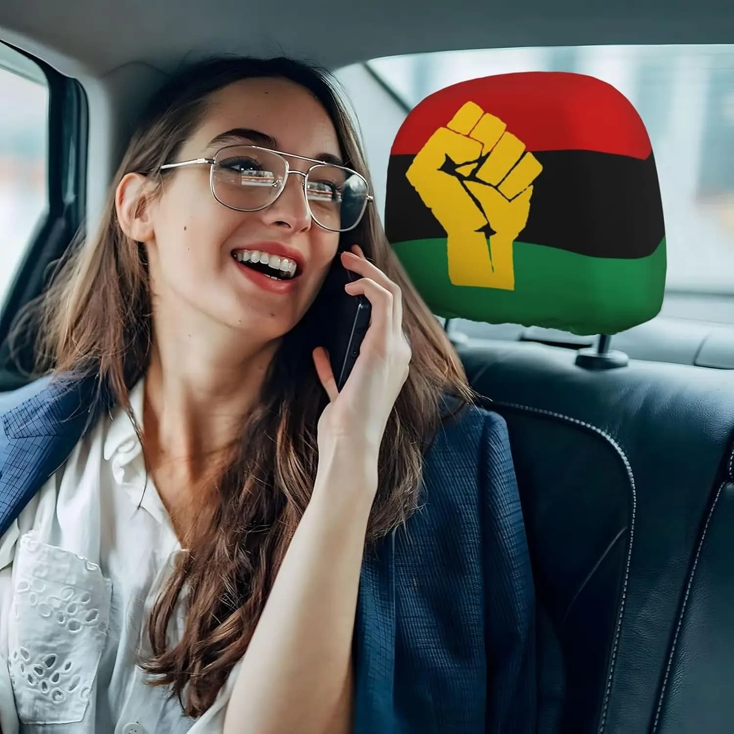 Covers Universal Auto Headrest with Black Pan-African Flag, Soft Covers Protective Headband in Fabric