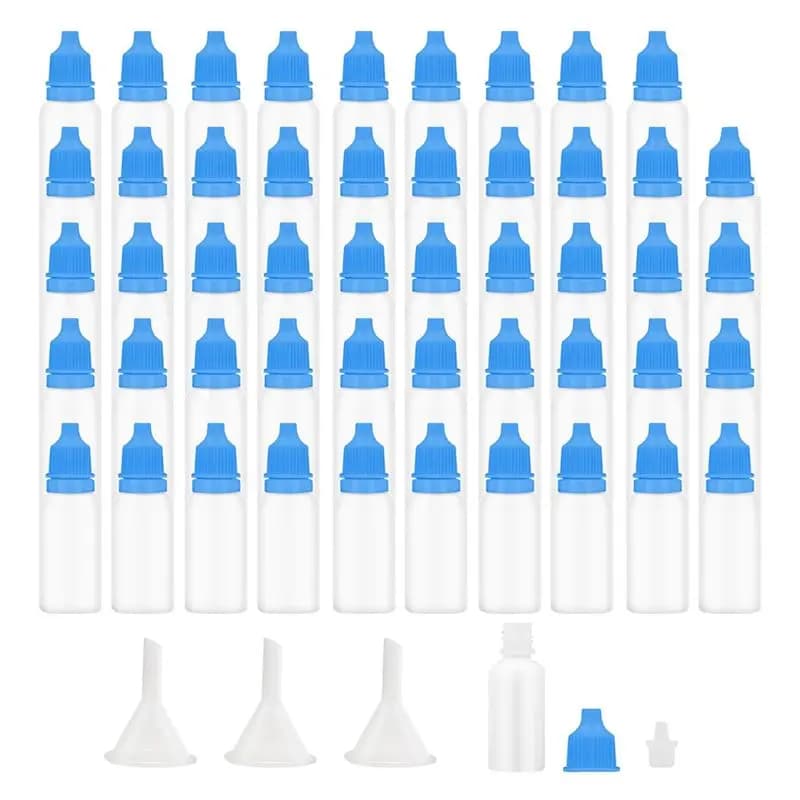 ABLQ 50 Pezzi Piccole Bottiglie Contagocce Vuote in Plastica con Punta Sottile, 15ML, Contagocce Liquidi Portatili e Spremibili
