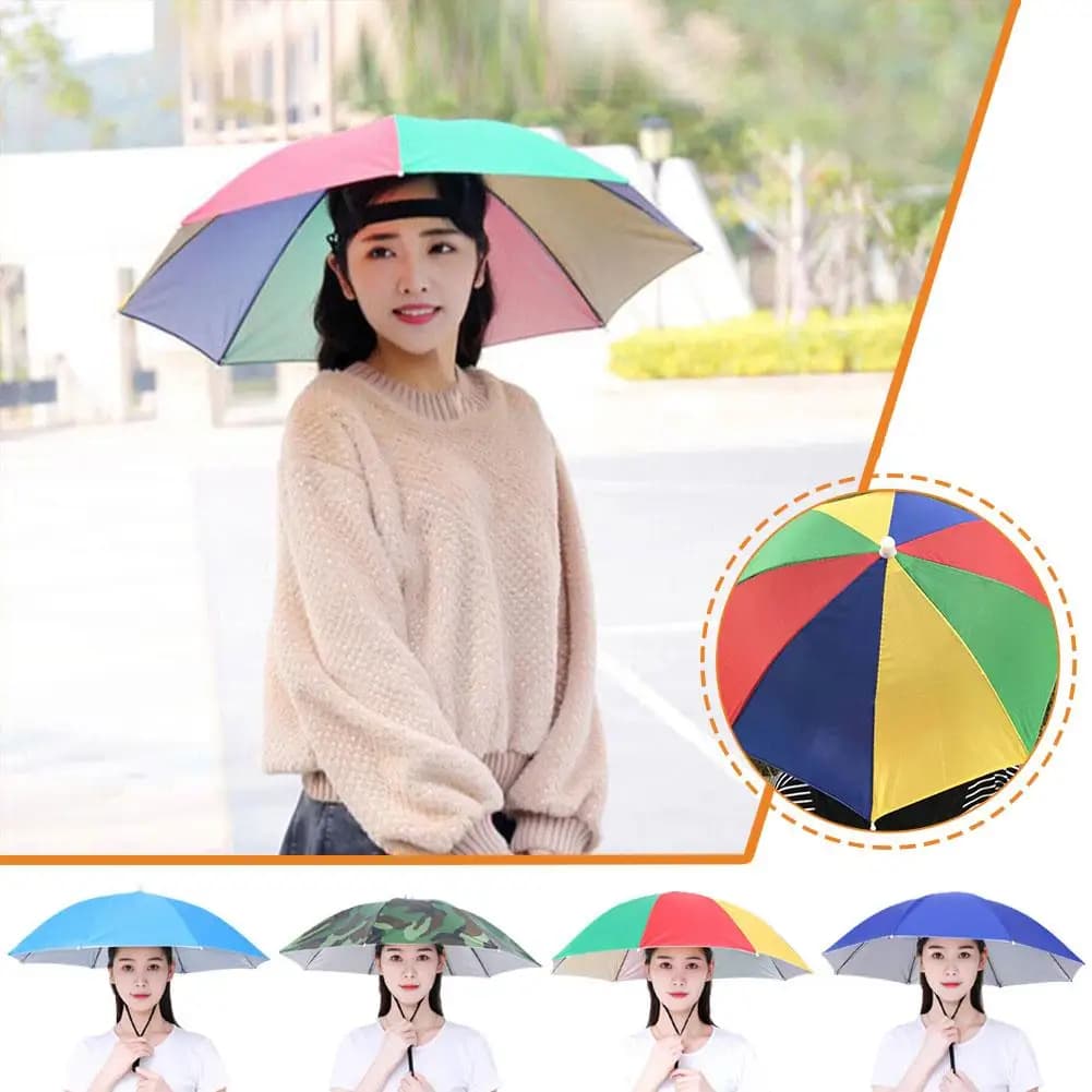 Rain Umbrella Hat Head-mounted Umbrella Foldable Waterproof Fishing Headwear Cap 69cm UV Protection Sunscreen