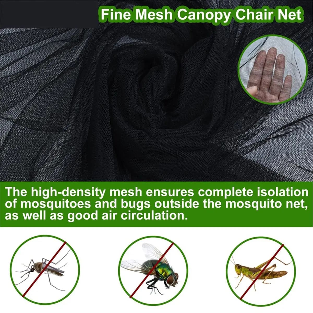 T34C 63" H Mosquito Net for Outdoor Fishing Canopy Chair, Mosquito Netting with Zipper Opening Waterproof Roof for Camping