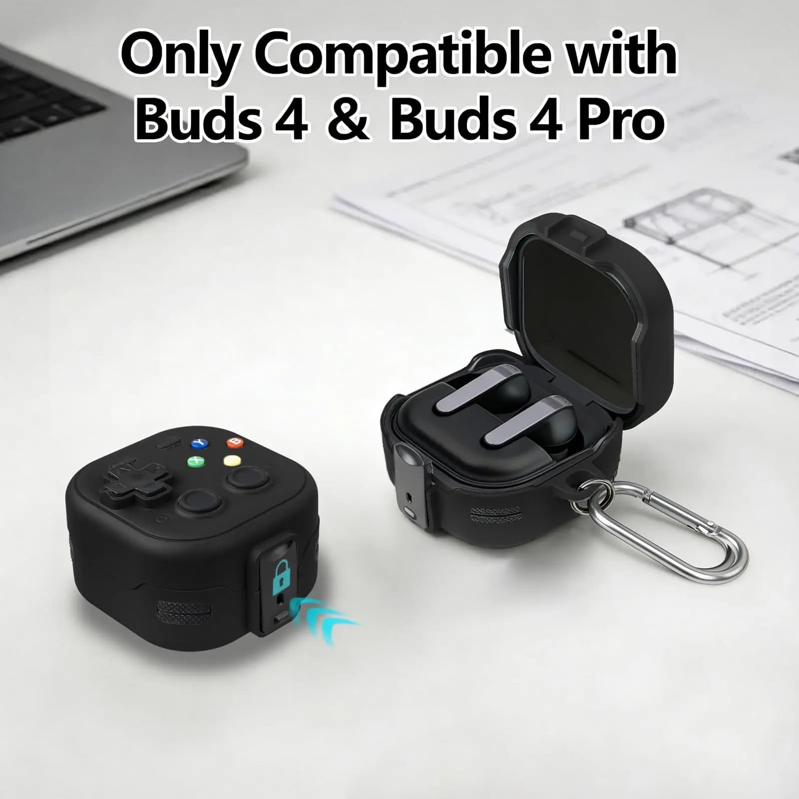 for Samsung Galaxy Buds 4/Buds 4Pro (2026) Game Console Design Case with Carabiner Full Protective Case Accessories for Buds 4