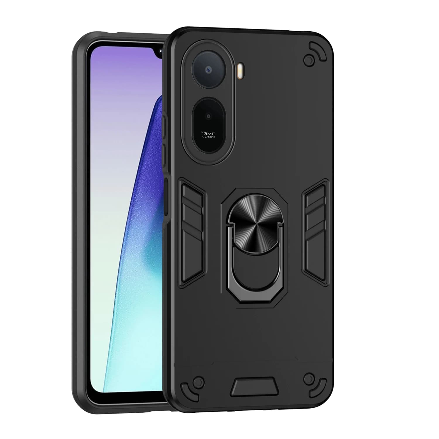 Custodia per telefono antiurto con armatura robusta per Xiaomi Redmi A7 Pro 4G, supporto ad anello magnetico in metallo, telaio in TPU, cover rigida in plastica