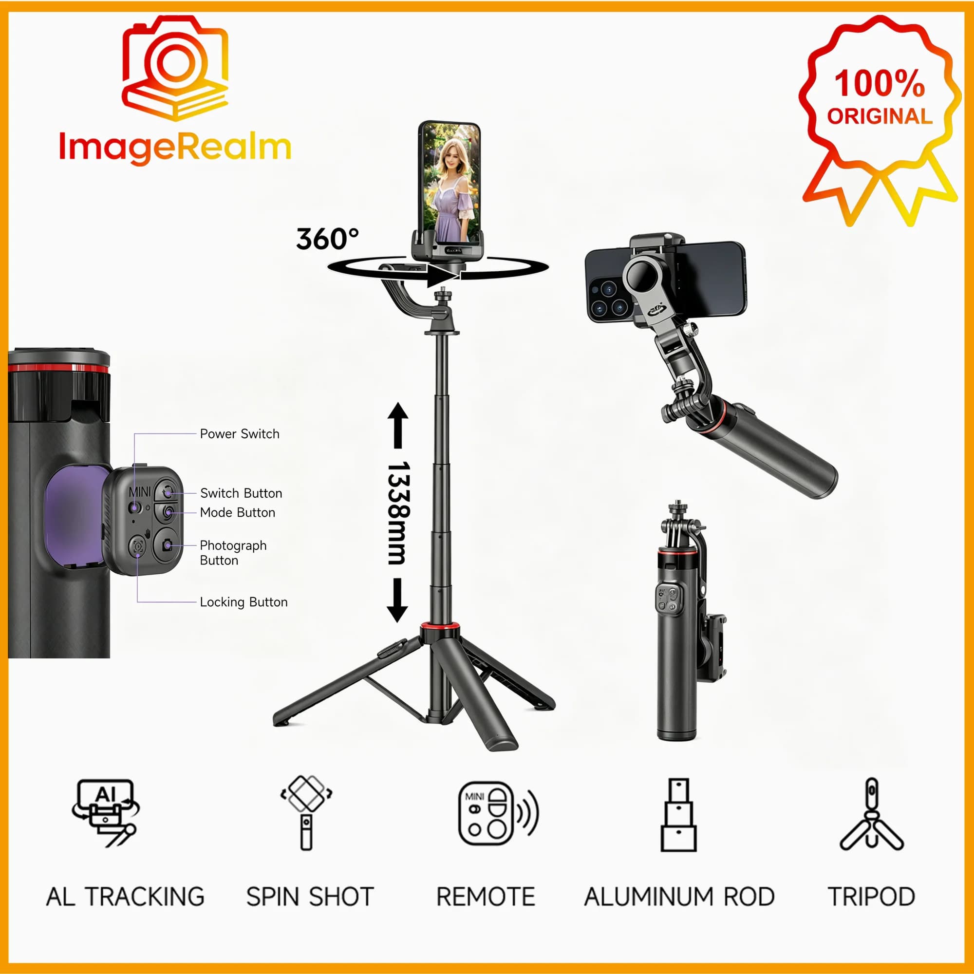 Stabilizzatore Gimbal da Tavolo Intelligente per Cellulari, Registrazione Video Vlog C22, Asta Selfie con Treppiede e Luce di Bellezza