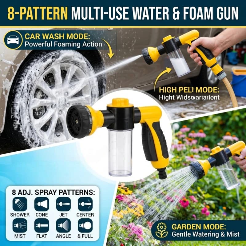 Multifunctional Adjustable Mode Water Guns Nozzle Hose Washer Garten Watering Jet Sprayer with Foam Container Fertilizer Tools