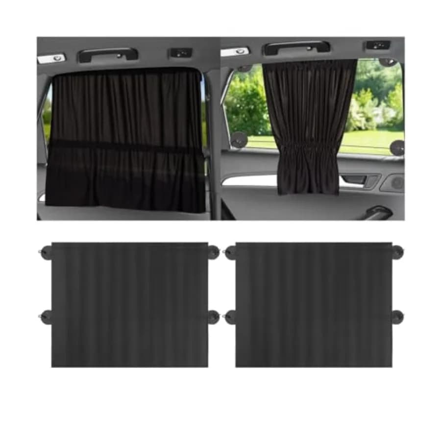 2PCS Car Side Window Sun Shades, Suction Cup Vehicle Sunshade Curtain with UV Rays Protection, Removable Auto Window Sunscreen