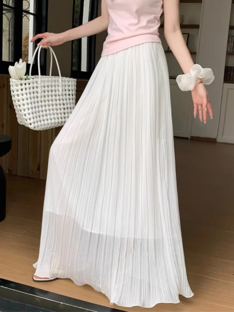 Nuova Gonna a Tromba a Sirena alla Moda, in Chiffon Plissettato, Lunga fino al Pavimento, a Tubo Dritto, Tinta Unita, Stile Fatato