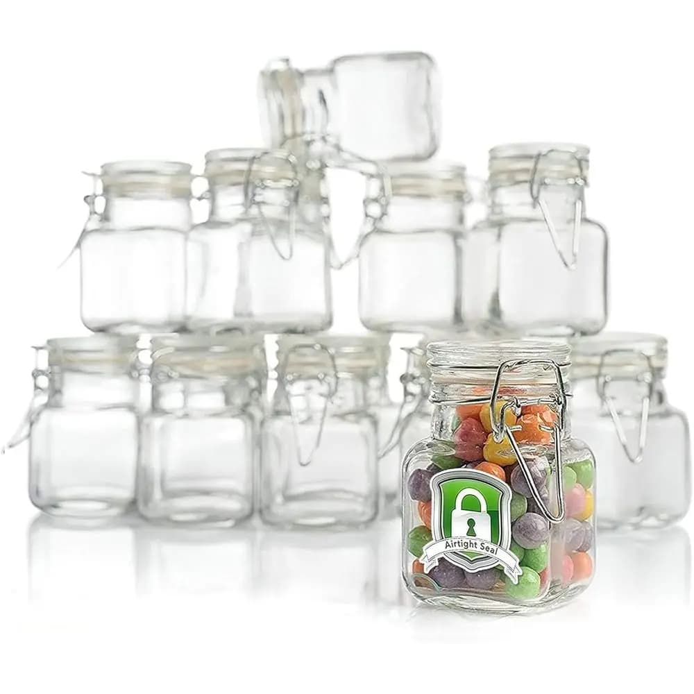 48-Pack 3 oz Airtight Glass Jars with Hinged Lids and Rubber Gaskets for Spices, Kitchen, and Parties