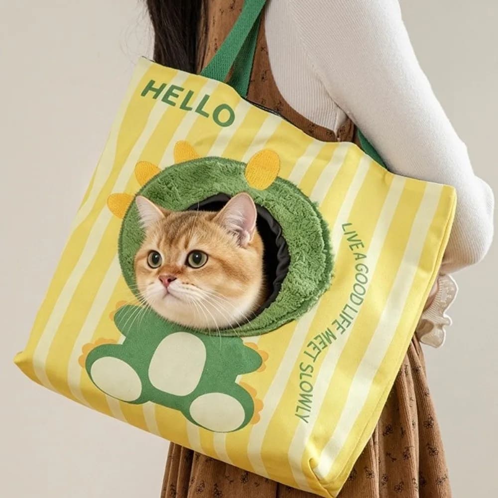 Borsa Trasportino per Animali Domestici Traspirante, Borsa da Viaggio Portatile in Tela per Cuccioli con Foro, Borsa Trasportino per Animali Domestici con Design a Cartone Animato per Passeggiate