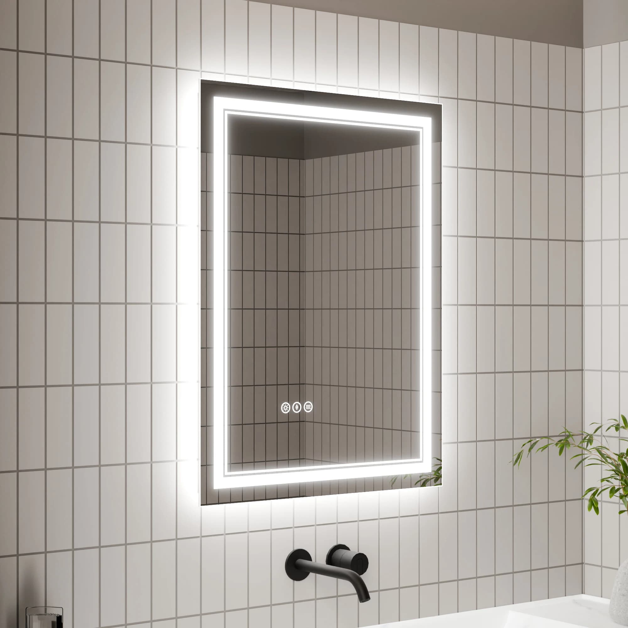 Specchietti da bagno a LED da 24x32 pollici con luci, specchi da parete con pulsante Smart Touch e specchio antiappannamento