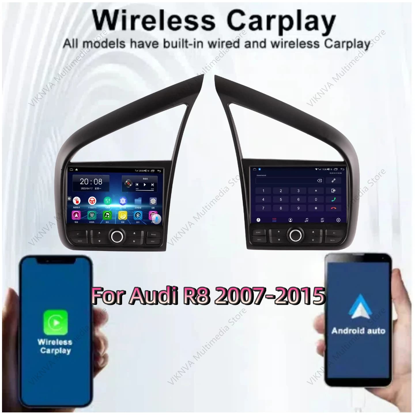 Android 14.0 Car Radio Navigation GPS Multimedia video Player For Audi R8 LHD Head Unit Auto Stereo Carplay DAB+ Bluetooth