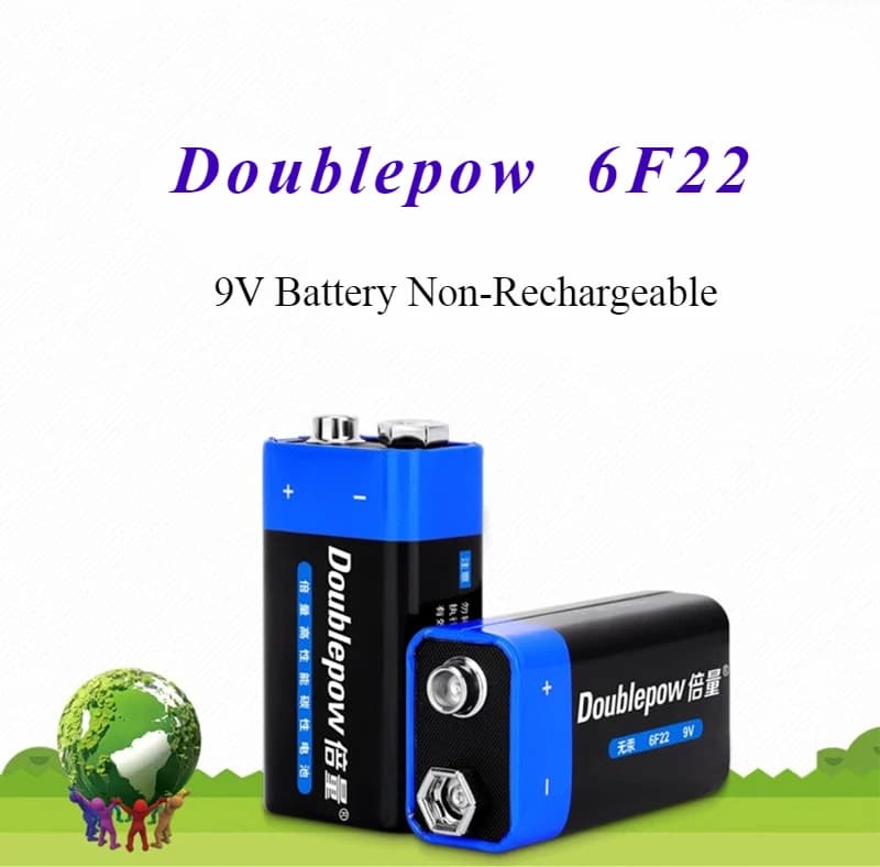 Batteria alcalina Doublepow 9V (6F22) per telecomando, microfono wireless, multimetro, rilevatore di fumo, giocattoli - Non ricaricabile