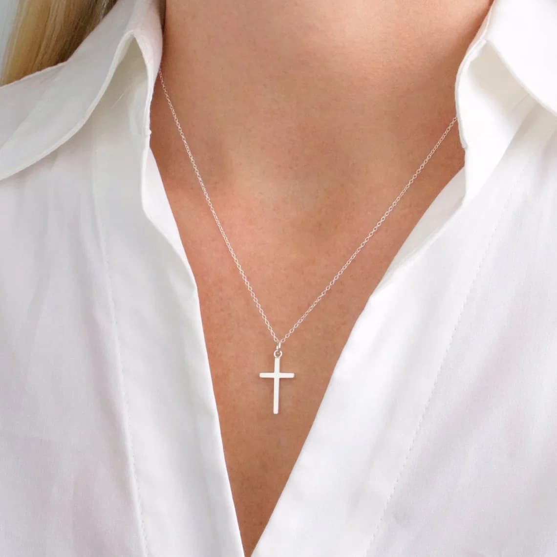 Stainless Steel Cross Necklac Gold Silver Color Necklace for Women Men Exquisite Chain Necklaces Jewelry Birthday Present