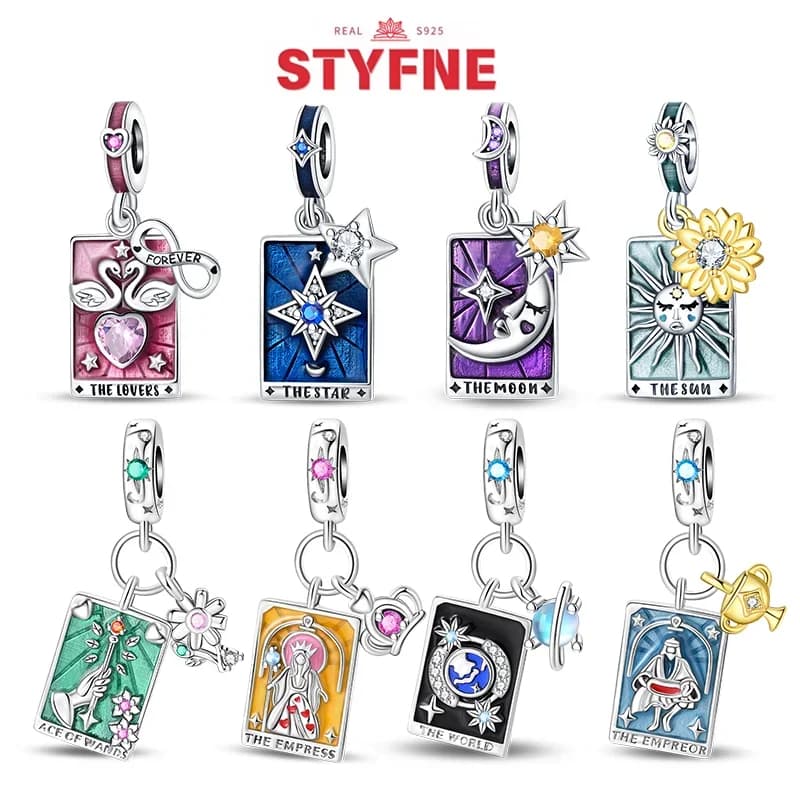 Silver-Plated Tarot Card Charm Beads Fit Original Bracelets Bag Keychain Charms Beads Pendant Diy Women Jewelry Gift