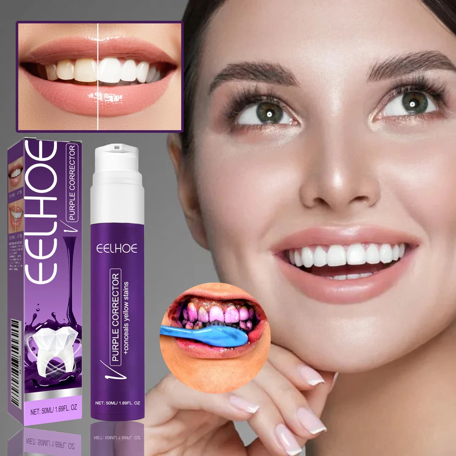Dentifricio Viola V34 per Sbiancamento Denti, Rimozione Macchie, Anti-Pigmentazione, Combatte lo Sbiancamento dei Denti, Pulizia Profonda e Sbiancante