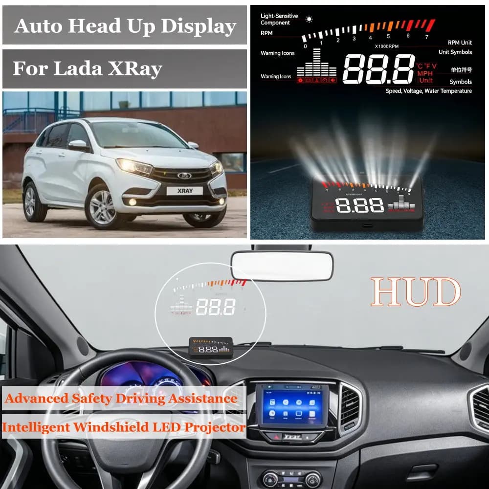 Display HUD per Auto, Proiettore su Parabrezza per Lada XRay VAZ-2170 2015-2022, Tachimetro, Contachilometri, Contagiri, Accessori