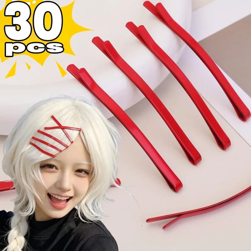 5/30pcs Red Hair Clip Cosplay Flat Pins Hairpin Anime Costume Accessories Non Slip Bangs Side Clips for Girls Hair Styling Tools
