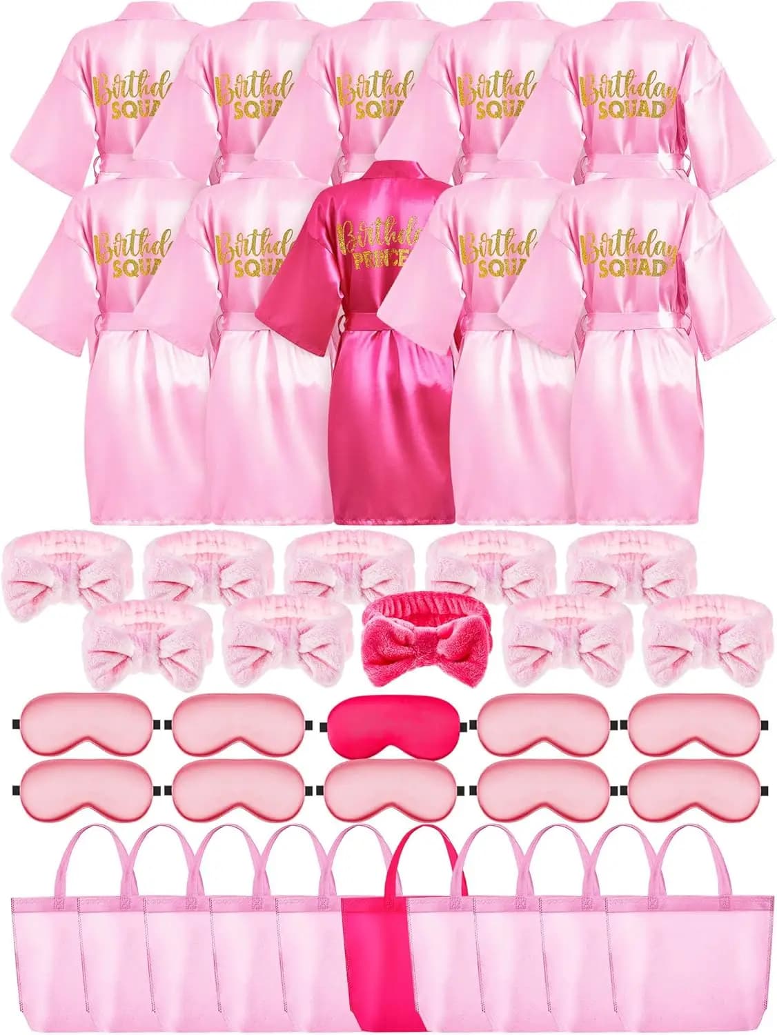 40 Spa Party Accessories Parts: 10 Bathrobes, 10 Bags, 10 Hair Clips, 10 Masks for Birthday Celebrations