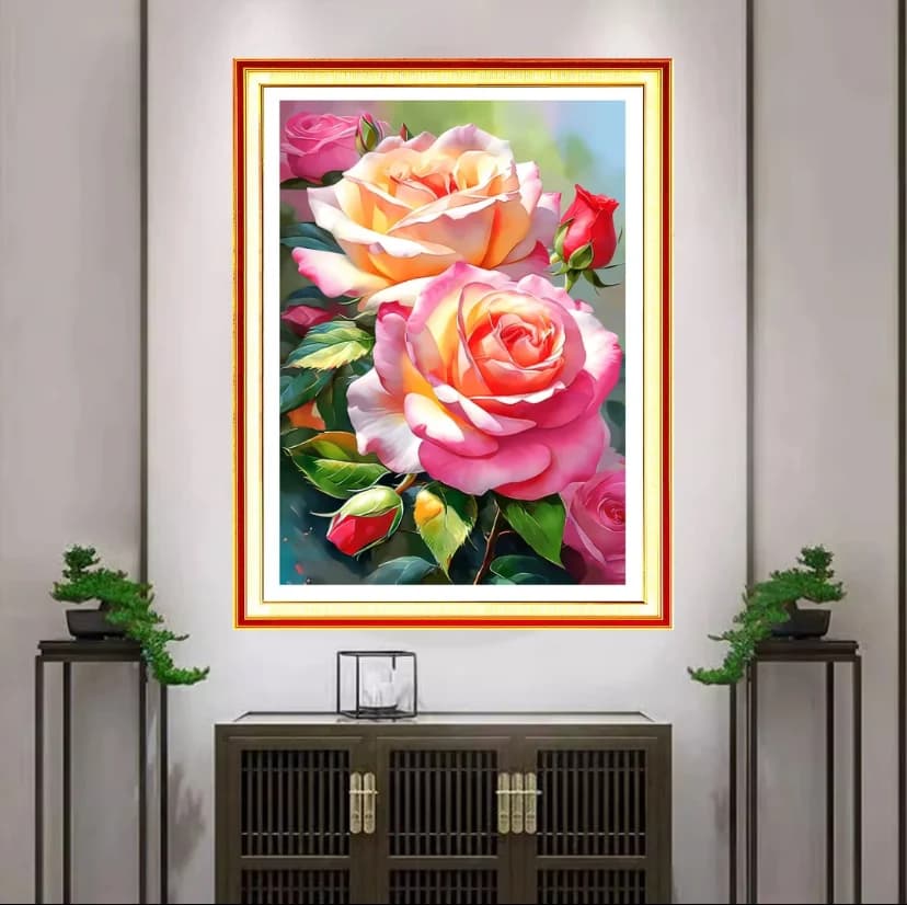 9ct 60x90cm Rose Flowers Embroidery DIY Chinese Style Printed Kits Cross Stitch Needlework Set Home Decor Crafts