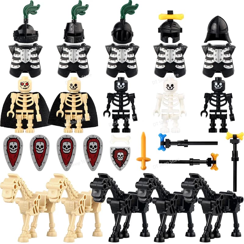 AX9815 AX9816 Cavaliere medievale Scheletro Cavaliere Soldato Scudo Lancia Illumina mattoni Armi Accessori Puzzle Bambini per i giocattoli