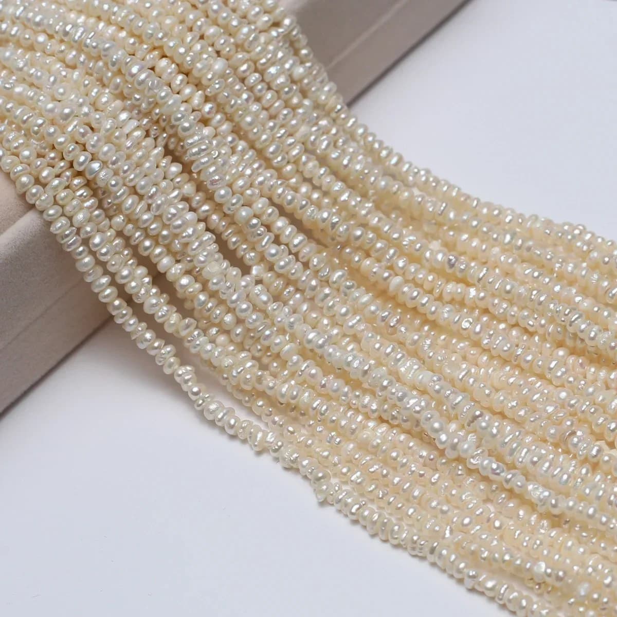 Perla d'acqua dolce naturale da 3-4 mm, piccola perla sciolta a forma di pane per la creazione di gioielli, accessori per braccialetti, collane fai da te, regalo 36 cm