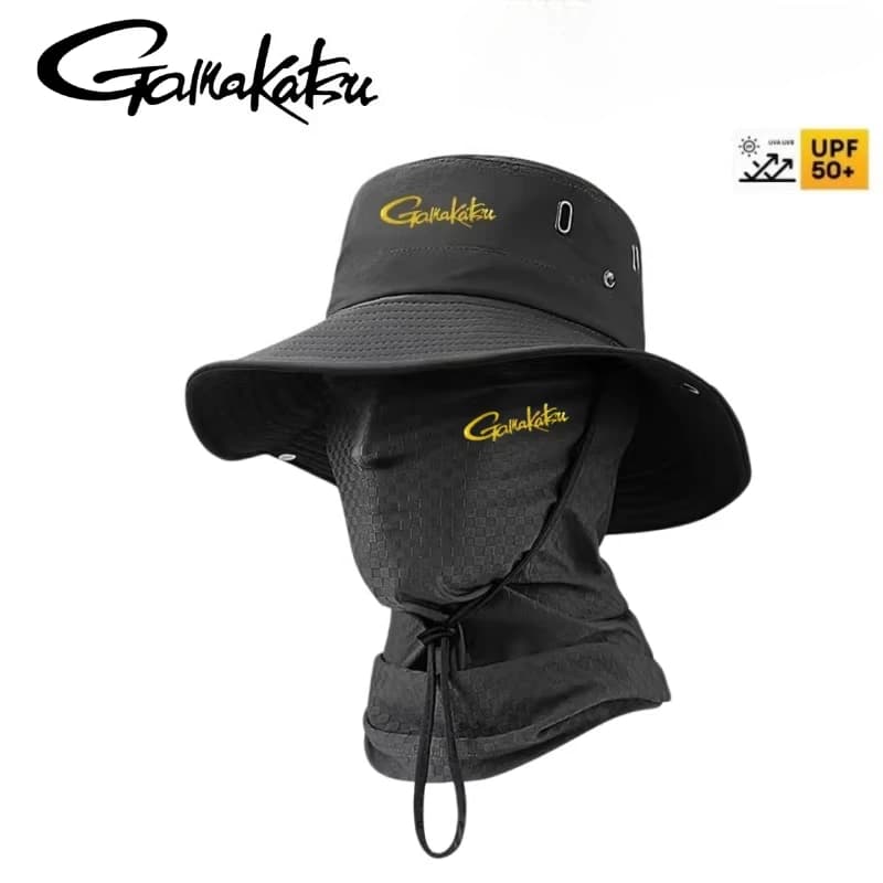 2026 New Gamakatsu Summer Thin Fishing Hat, Bucket Hat with Face Cover Sunscreen Waterproof and Quick Drying Cap