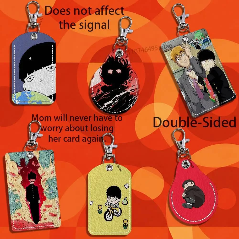 Anime M-MobS P-PsychoS 100 Card Case Leather Card Holder Keychain Key Ring Transportation Card Case