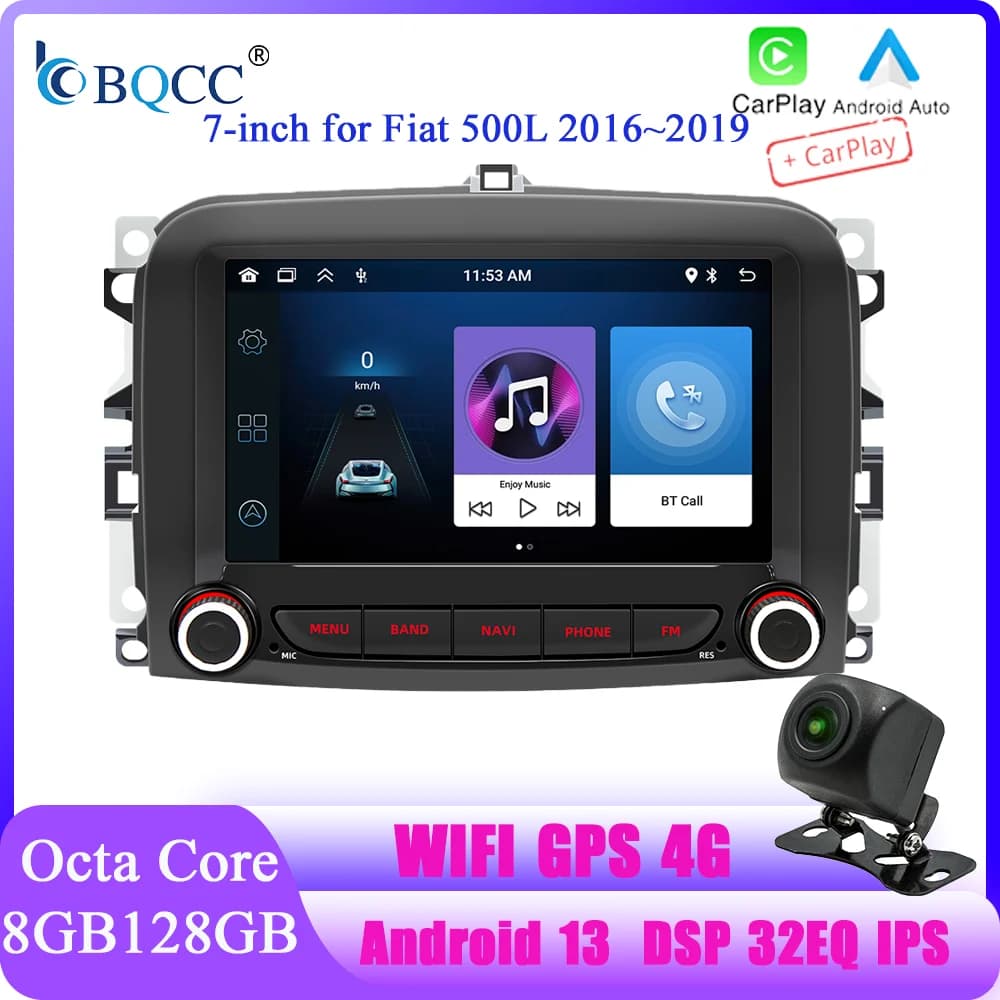 BQCC 7" Android 13 Octa/Quad Core Car Player Carplay MIrrorlink 4G WIFI GPS DSP ASP 32EQ Car Player for Fiat 500L 2013~2019
