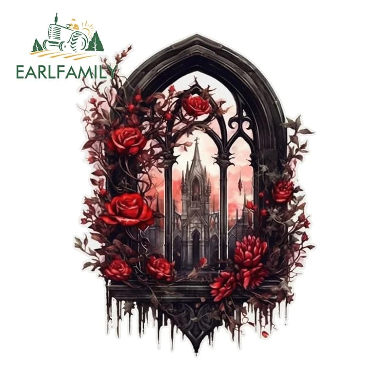 EARLFAMILY Adesivi per Finestre con Rose Gotiche, Decorazione Vibrante e Originale per Scatole da Pesca, Pratica Decorazione Impermeabile per Auto