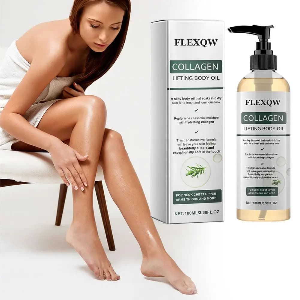 FLEXQW Collagen Lifting Body Oil - Olio da massaggio idratante al rosmarino da 100 ml, cura della pelle per tutto il corpo per rassodare e idratare