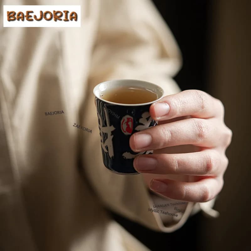 50ml Hand-painted Calligraphy Teacup Aesthetic Tea Bowl Set Of Cups Tea-tasting Smelling Cup Chazhan Master Cups Chinese Tea Set
