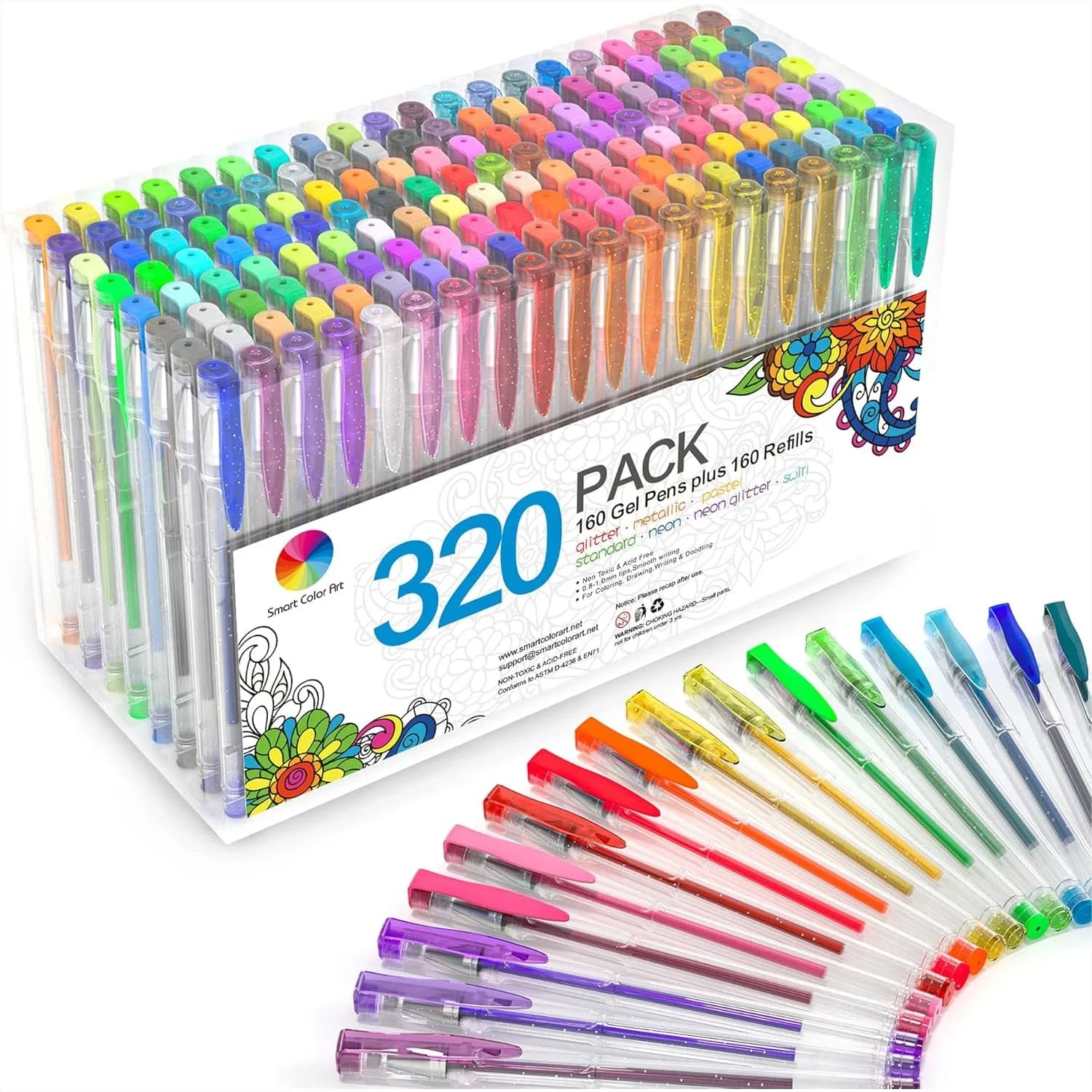 Set di 320 Penne Gel con 160 Colori e 160 Ricariche per Libri da Colorare per Adulti, Disegno e Scrittura