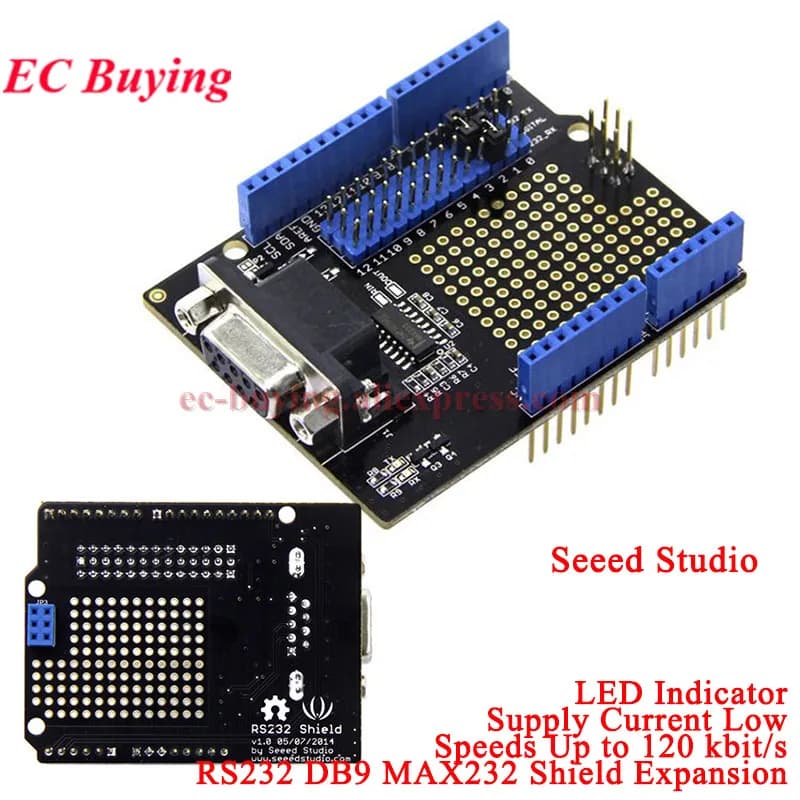 RS232 Shield DB9 MAX232 Shield Scheda di espansione 120kbit/s Doppio driver/ricevitore Modulo di sviluppo RS-232 per Arduino Raspberry Pi