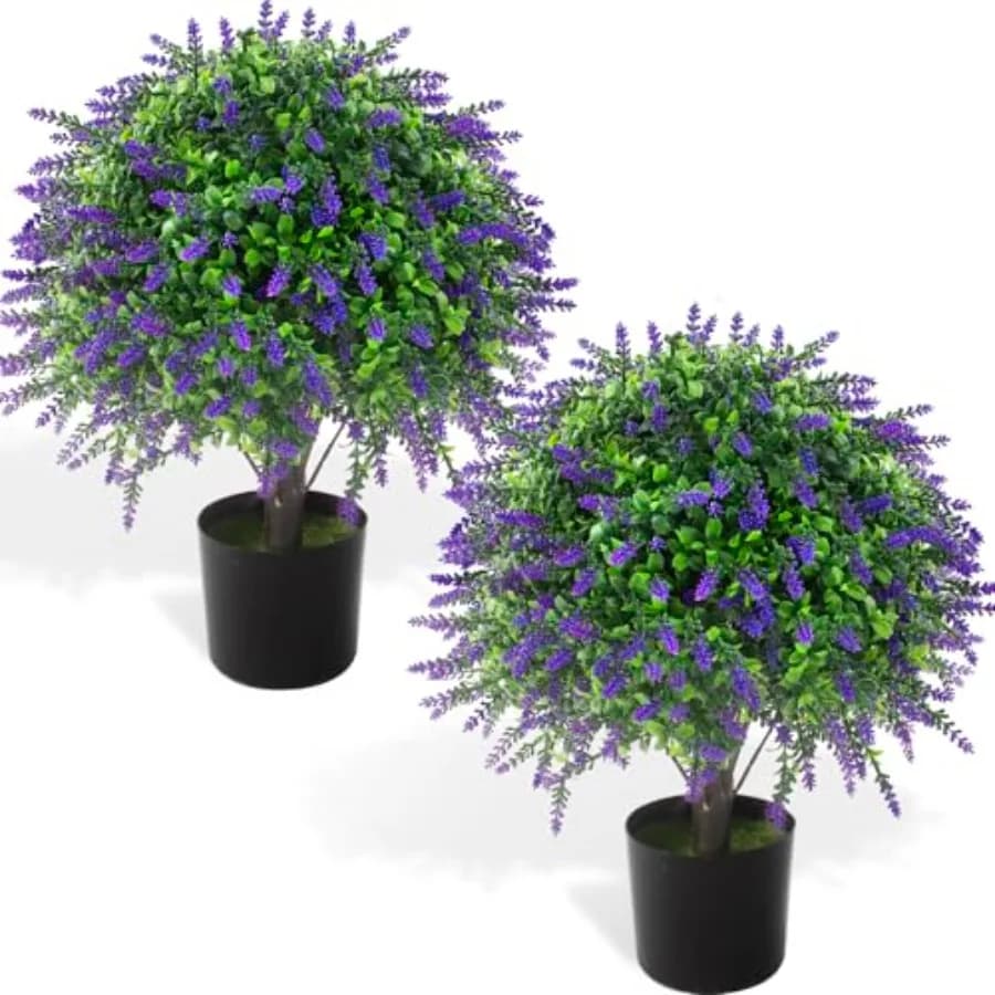 2 Pezzi di Alberi Artificiali di Lavanda a Sfera in Vaso, Piante Finte di Lavanda Resistenti ai Raggi UV, Alberi Viola per Giardino, F