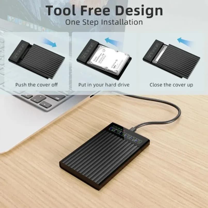 Portable 2.5 Inch SATA HDD SSD Enclosure USB 3.1 Type C 6Gbps High Speed External Hard Drive Case for Travel Laptop Desktop