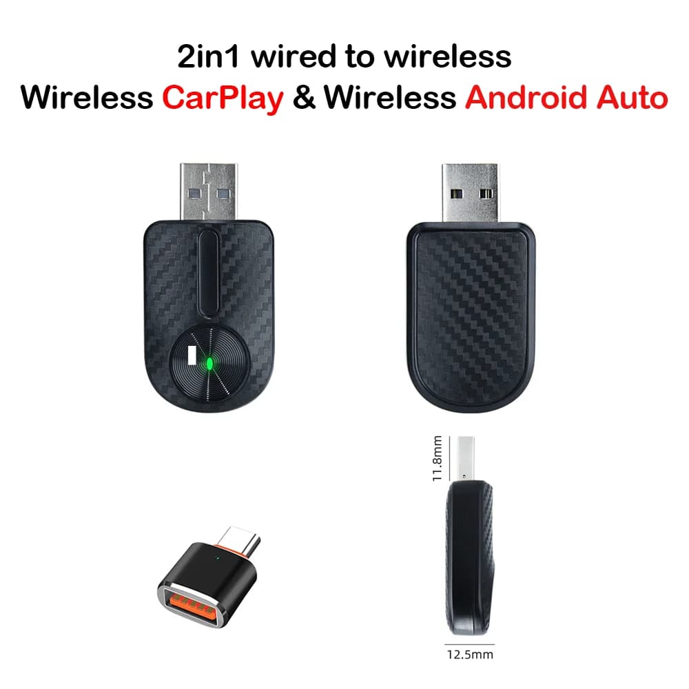2025 New Mini CarPlay Adapter 2 in1 Wireless Wired Android Auto Smart Box and Play Automatic Connection Universal OTA Update