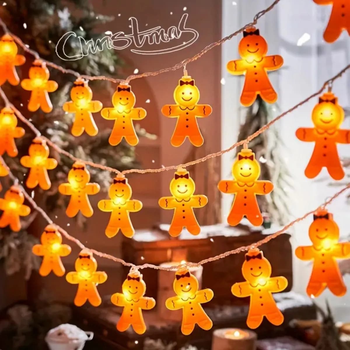 1pc 10/20 LED Ginger Pane Natale LED Luci Della Stringa Alimentato A Batteria Carino Uomini Donne Ginger Pane Fata Lampada Per La Decorazione Della Camera Da Letto