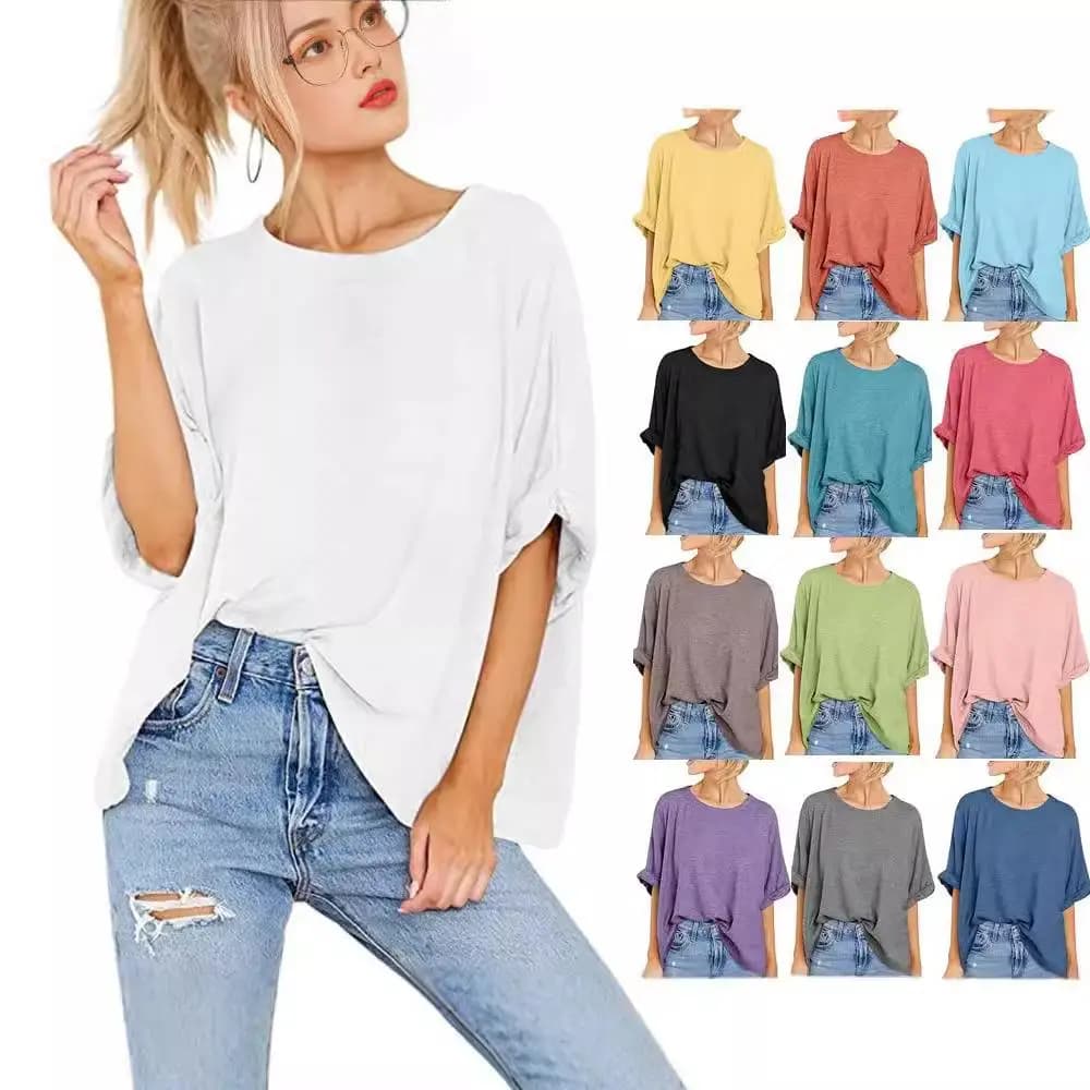 Maglietta SVE da Donna in Colori Macaron, Stile Europeo, Manica a Cinque Quarti, Maglia Colorata, Moda Casual Femminile
