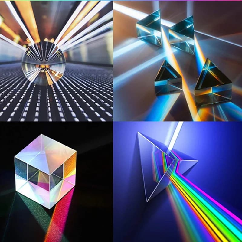 AEE8-4 Pack Optical Crystal Photography Prism Set, Include Crystal Ball,Cube,Triangular Prism,Pyramid,Teaching Accessory