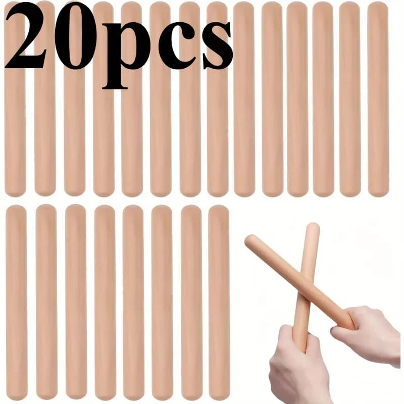 20pcs Natural Wood Percussion Rhythm Sticks & Blocks for Beginners Clapper Sticks Durable Drumsticks for Music Theory Learning