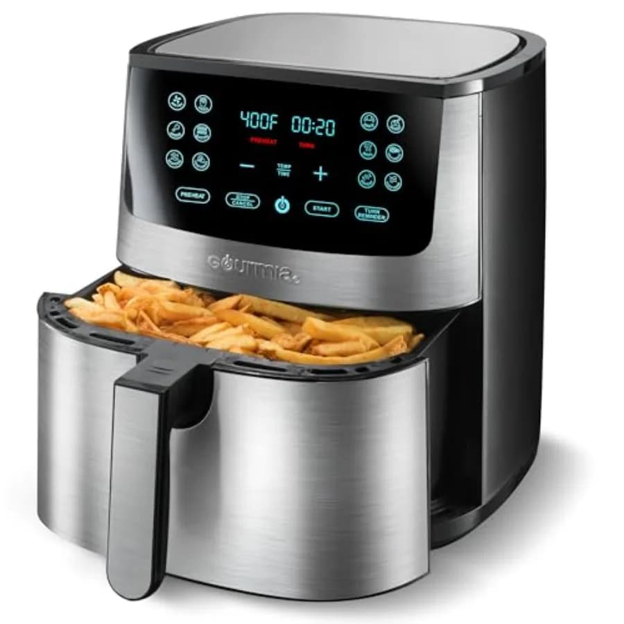 Friggitrice ad Aria per Uso Domestico, Nera e Acciaio Inox, Display Digitale con 12 Preimpostazioni Touch, Capacità 8 Litri, Potenza 1700W, Multifunzione