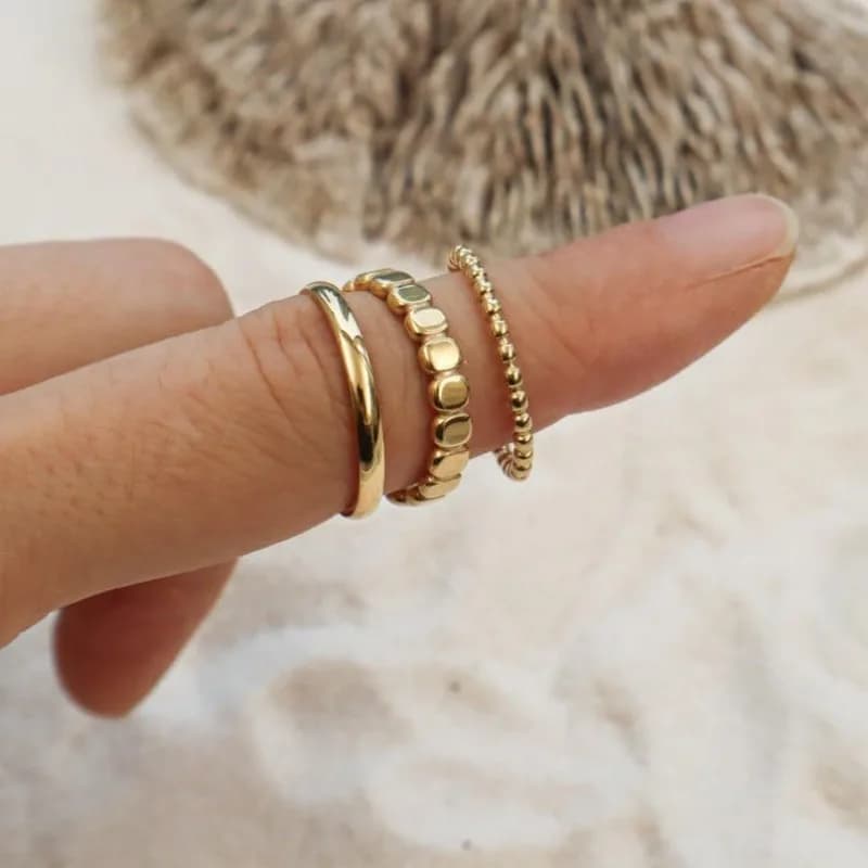 3pcs/set Fashion Golden Thin Faceted Round Cut Rings for Women Classic Simple Stacker Ring Trendy Accessories Jewelry Gifts