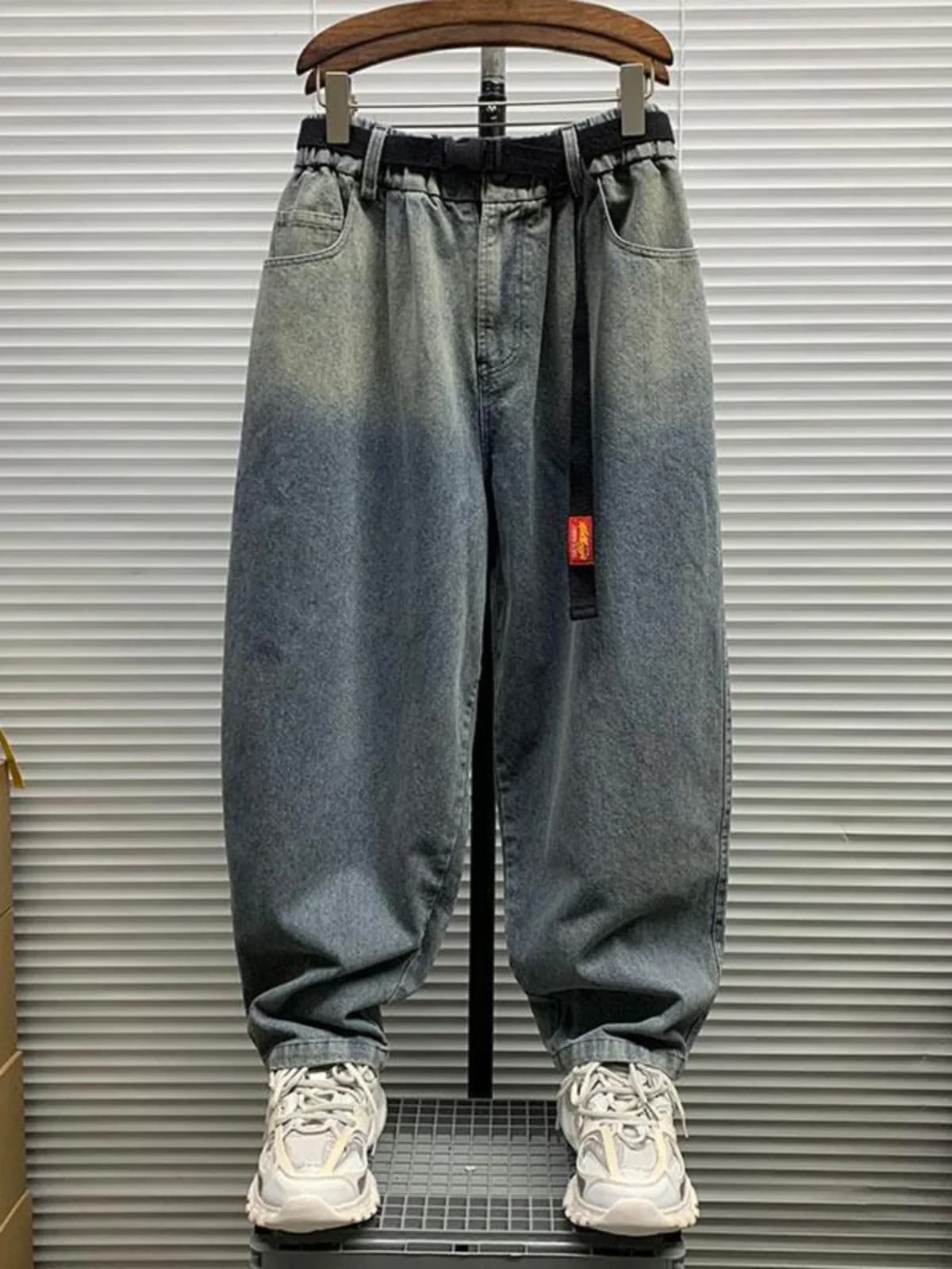 Retro Wide Leg Men's Jeans High Waist Distred adient Straight Casual Long Trousers Spring Autumn Sle Durable Comfortable