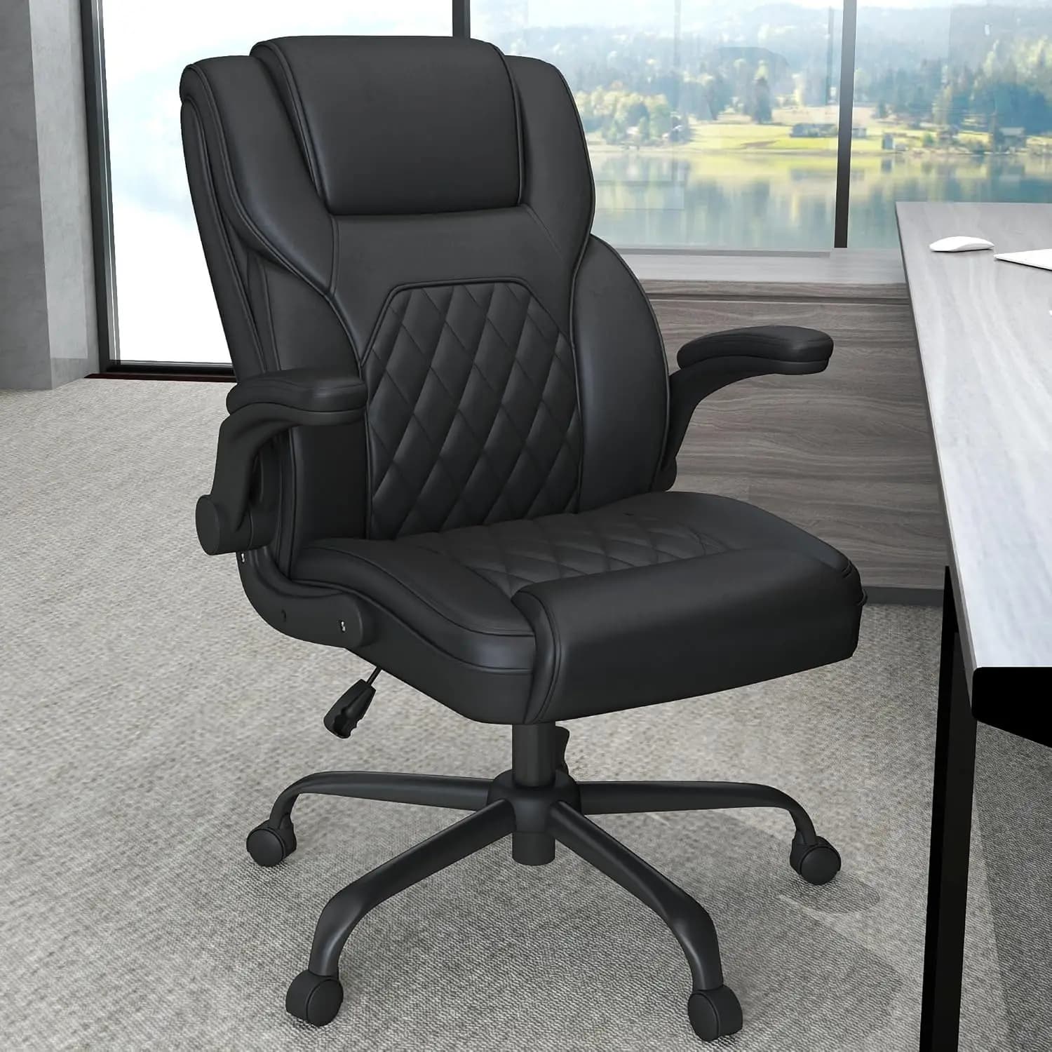 Executive Office Chair, Comfy Ergonomic Computer Desk Chairs with Flip-up Armrests, Lumbar Support, High Back, 360° Swivel